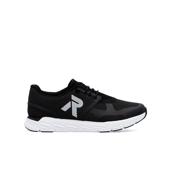 Rieker lace-up sneakers, black mesh with white sole and black-and-white logo