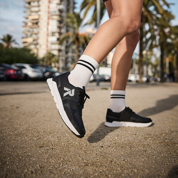 Rieker lace-up sneakers worn, black uppers with white sole and black laces
