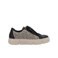 Multicolour leather low-top sneakers with black panels, lace-up front, chunky sole