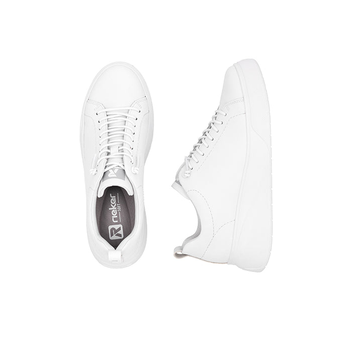 White lace-up sneakers, front and side view