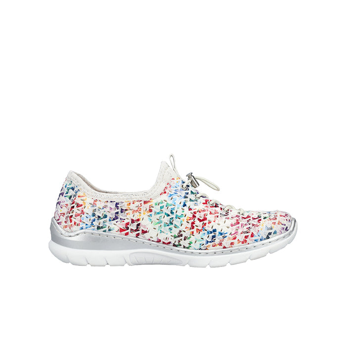 Rieker women's multicolor sneakers with patterned mesh upper and white rubber sole