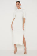 Elissa Is 5'8.5" & Wears Size UK S|Rosa Midaxi Knit Dress - Cream