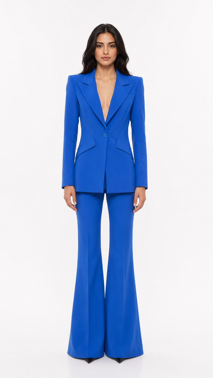 Royal Blue Tailored Blazer & Flared Pants Suit Set – VERA