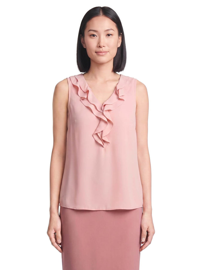 Petite Ruffle Collar Sleeveless Blouse, Light Rose | Kasper