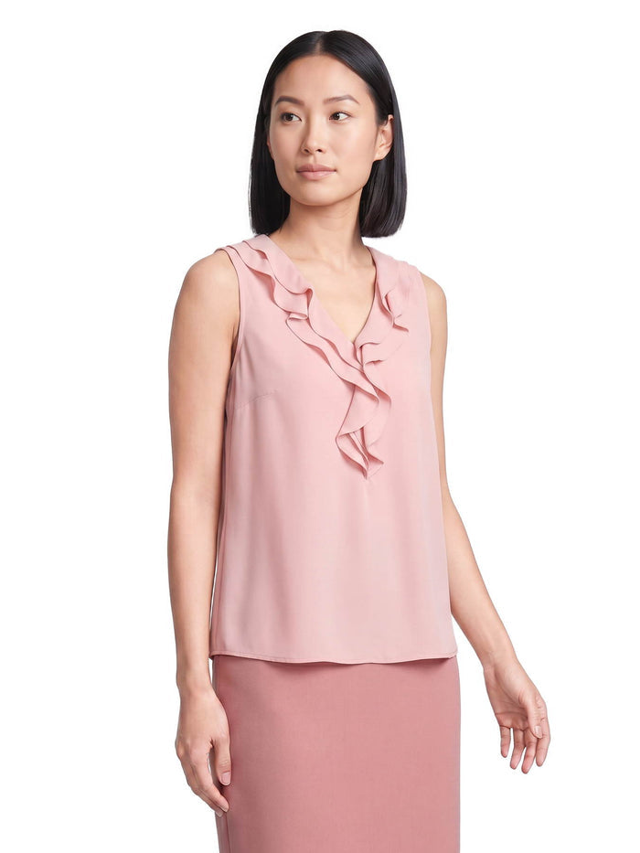 Petite Ruffle Collar Sleeveless Blouse, Light Rose | Kasper