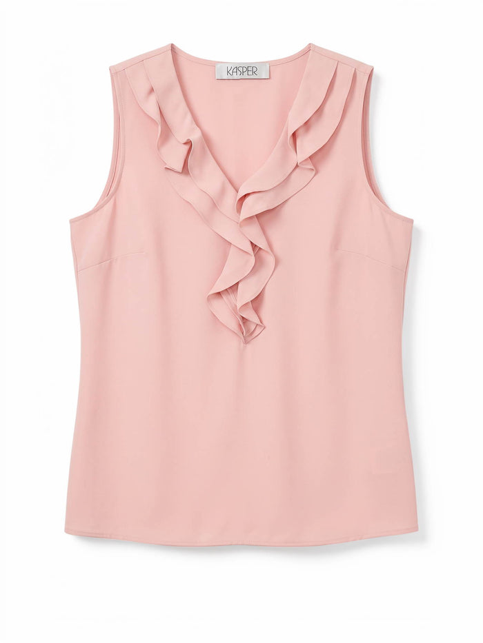 Petite Ruffle Collar Sleeveless Blouse, Light Rose | Kasper