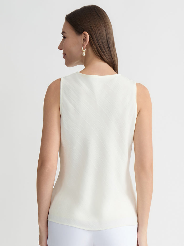 Ruffle Neck Blouse, Satin Stripe, Vanilla Ice | Kasper