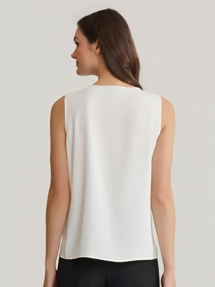 Ruffle Front Sleeveless Blouse- Vanilla Ice, Vanilla Ice | Kasper