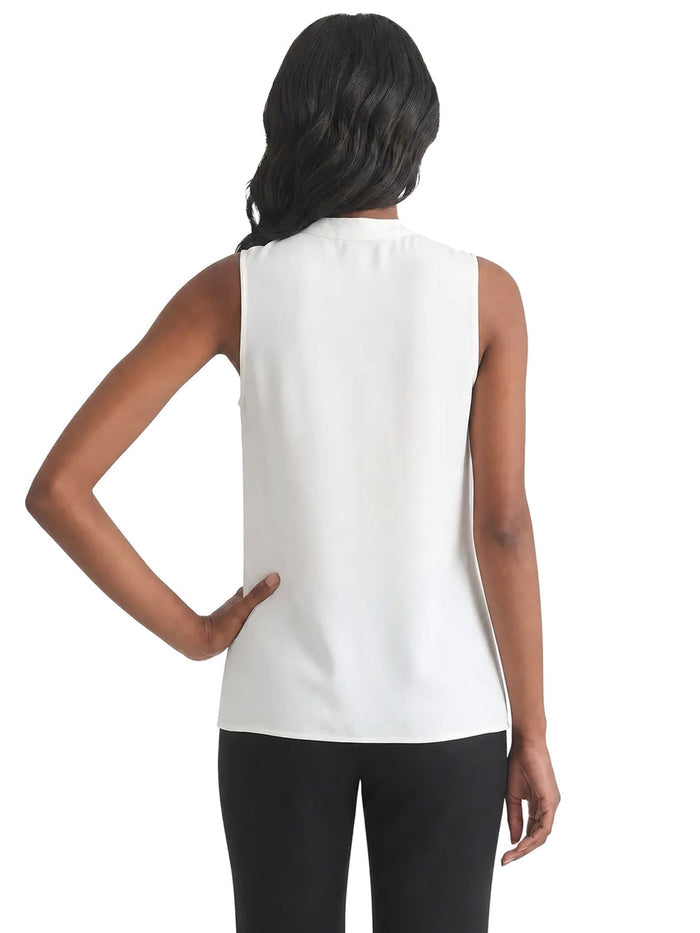 Ruffle Neck Sleeveless Blouse, Vanilla Ice | Kasper