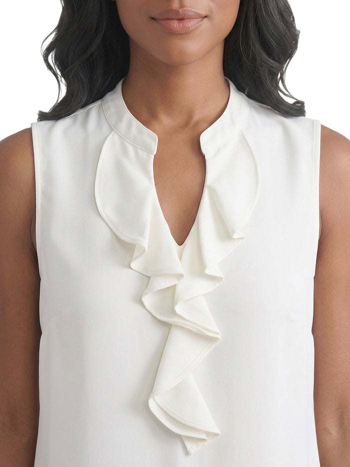 Ruffle Neck Sleeveless Blouse, Vanilla Ice | Kasper
