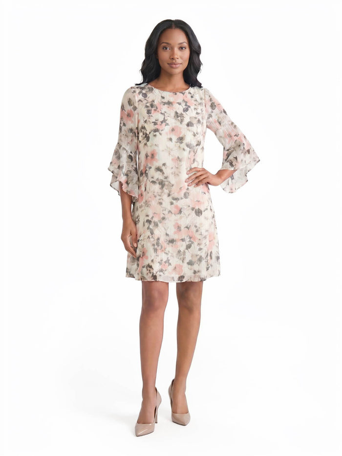 Ruffle Sleeve Swing Dress, Vanilla Ice floral Multi | Kasper