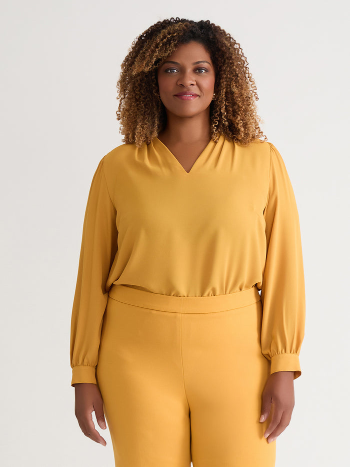 Ruffle Sleeve V-Neck Blouse, Gold Signature, Gold Signature | Kasper