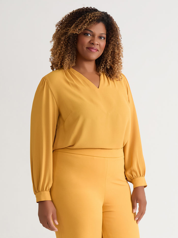 Ruffle Sleeve V-Neck Blouse, Gold Signature, Gold Signature | Kasper