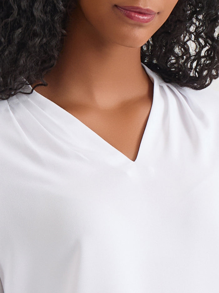 Ruffle Sleeve V-Neck Blouse, White, White | Kasper