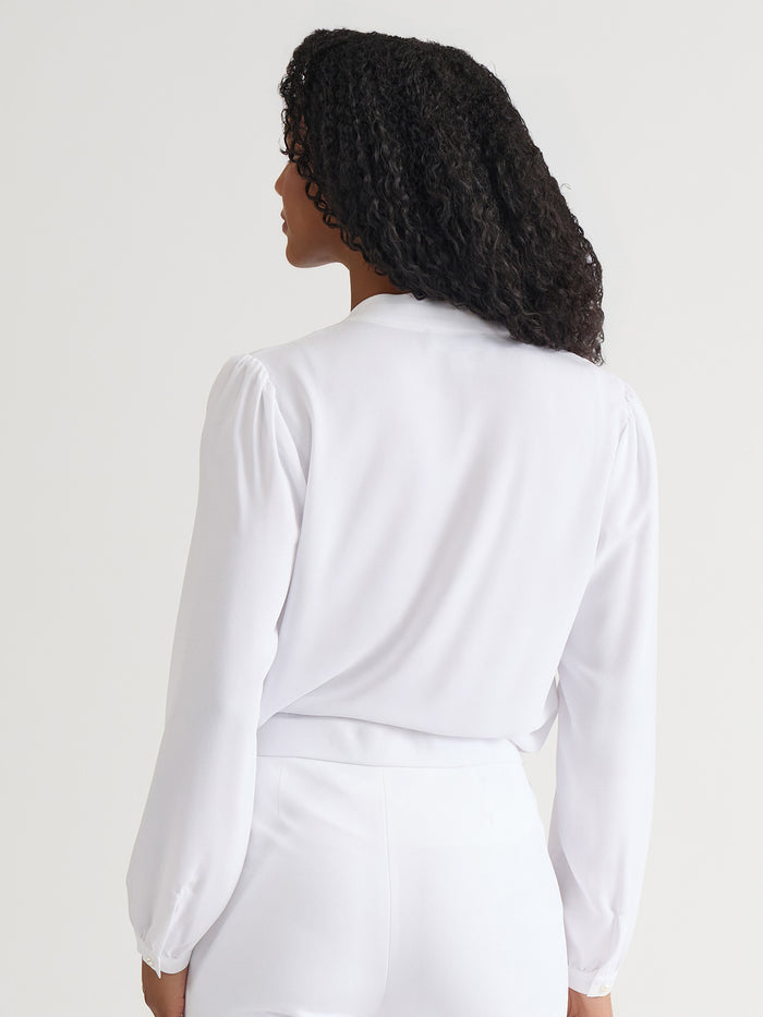 Ruffle Sleeve V-Neck Blouse, White, White | Kasper