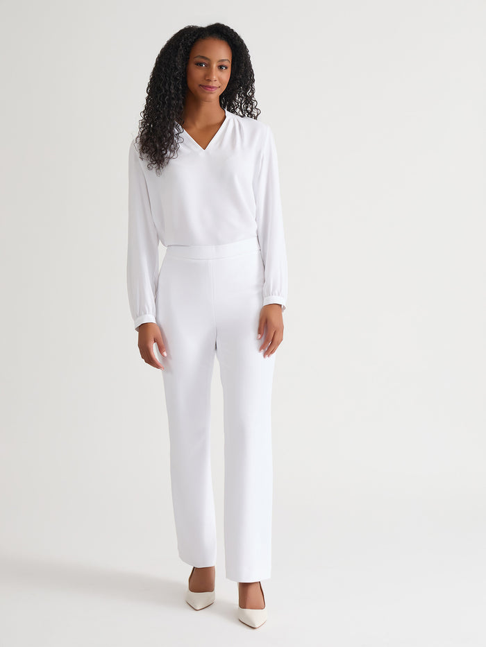 Ruffle Sleeve V-Neck Blouse, White, White | Kasper