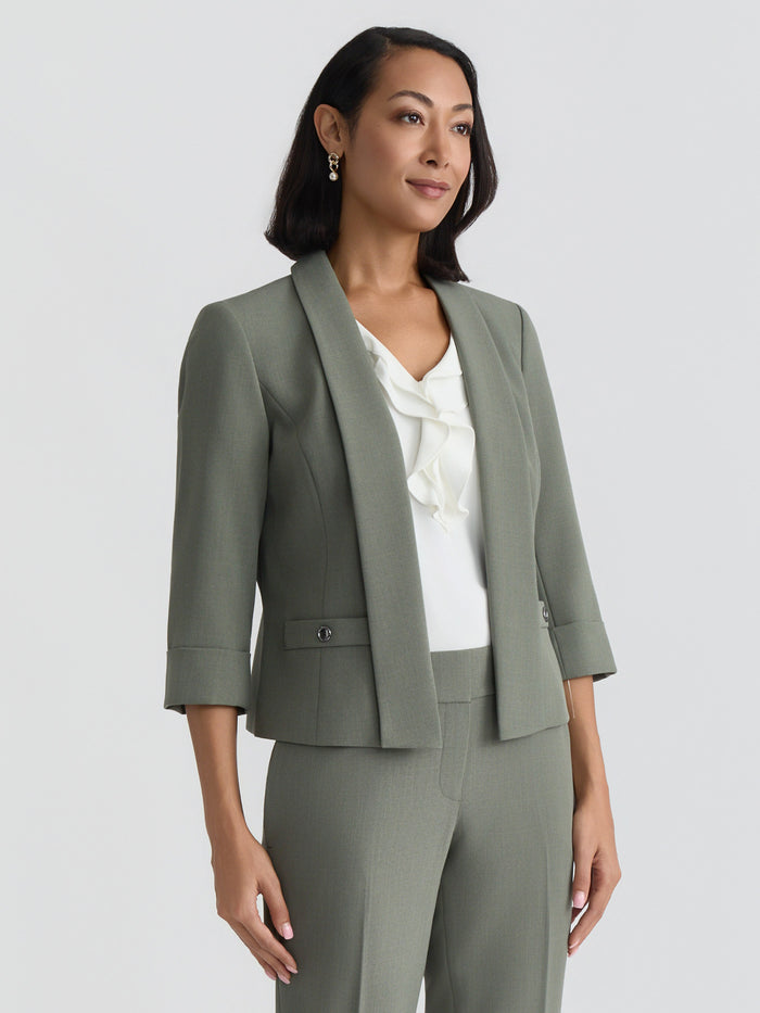 Petite Shawl Collar Jacket, Stretch Crepe, Dark Sea Stone | Kasper