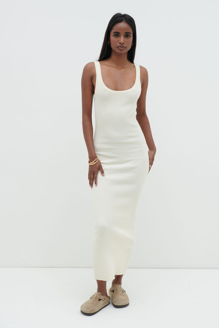 Nisha Is 5'7" & Wears Size UK S|Sian Scoop Neck Knit Midaxi Dress - Cream