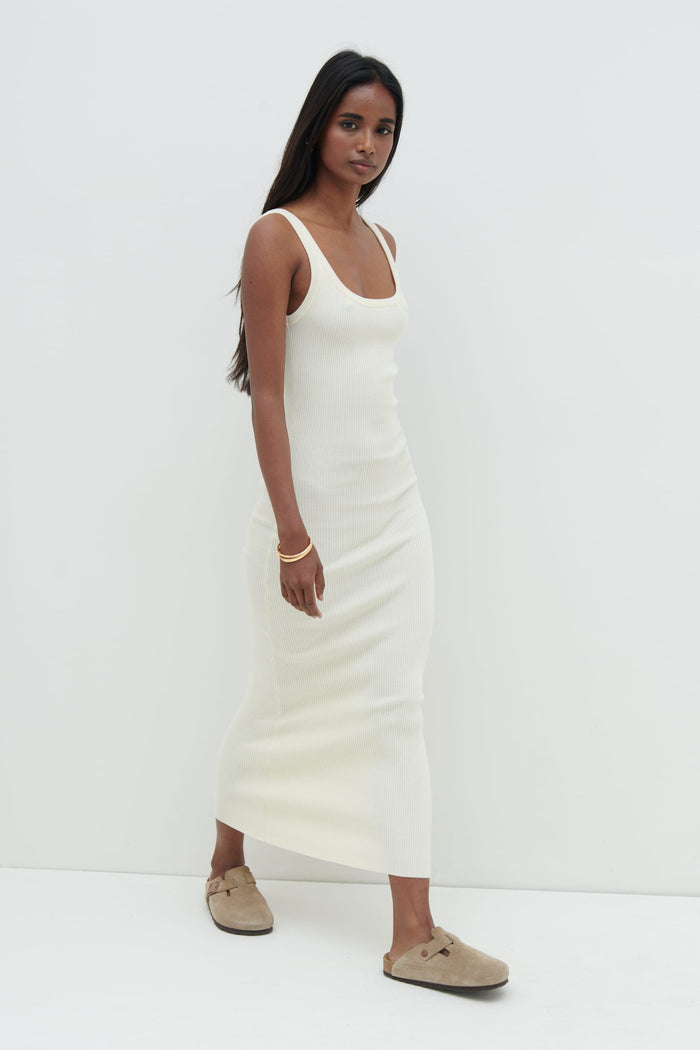 Nisha Is 5'7" & Wears Size UK S|Sian Scoop Neck Knit Midaxi Dress - Cream