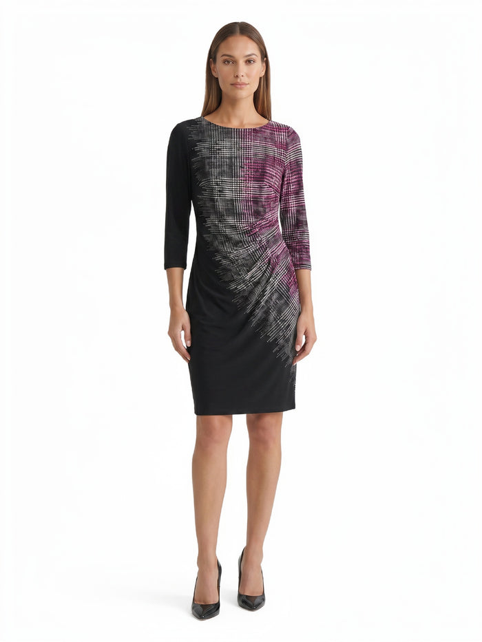 Petite Side Pleat Dress, Everyday Knit, Cerise Multi | Kasper
