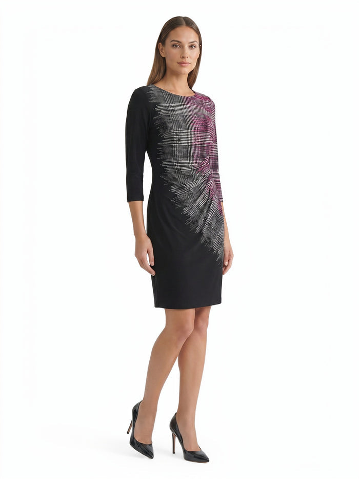 Petite Side Pleat Dress, Everyday Knit, Cerise Multi | Kasper