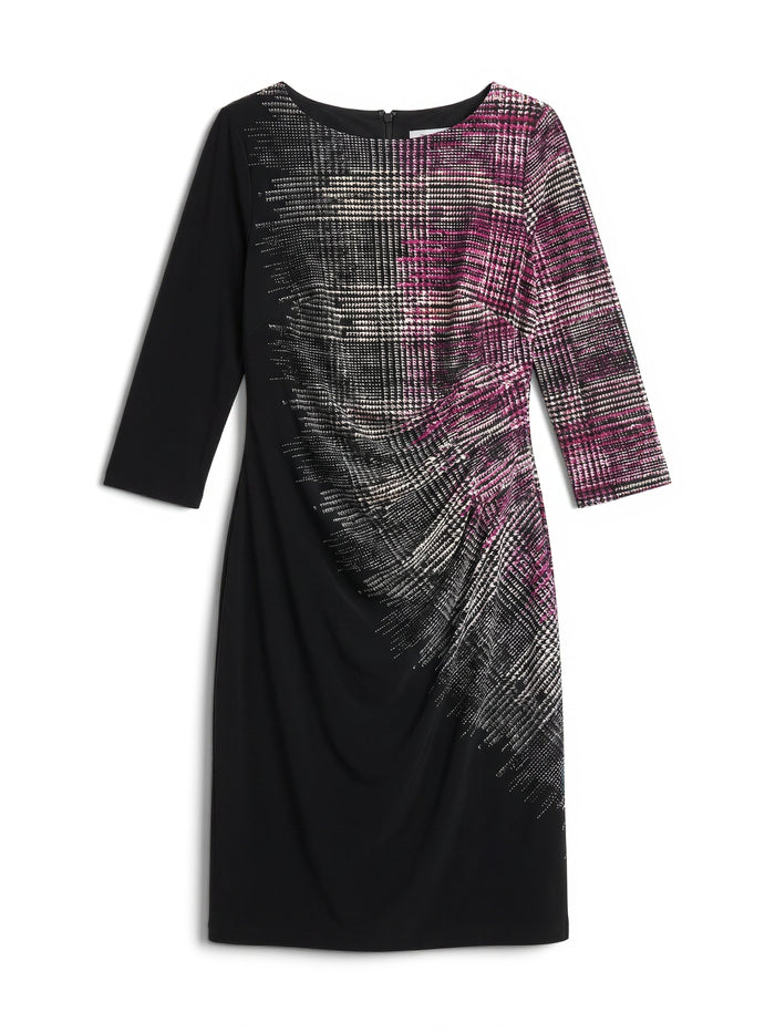 Plus Side Pleat Dress, Everyday Knit, Cerise Multi | Kasper