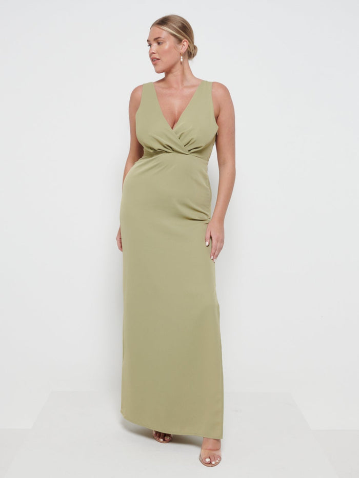 Ayeisha Is 5'9" & Wears Size UK 12|Silva Wrap Maxi Bridesmaid Dress - Olive