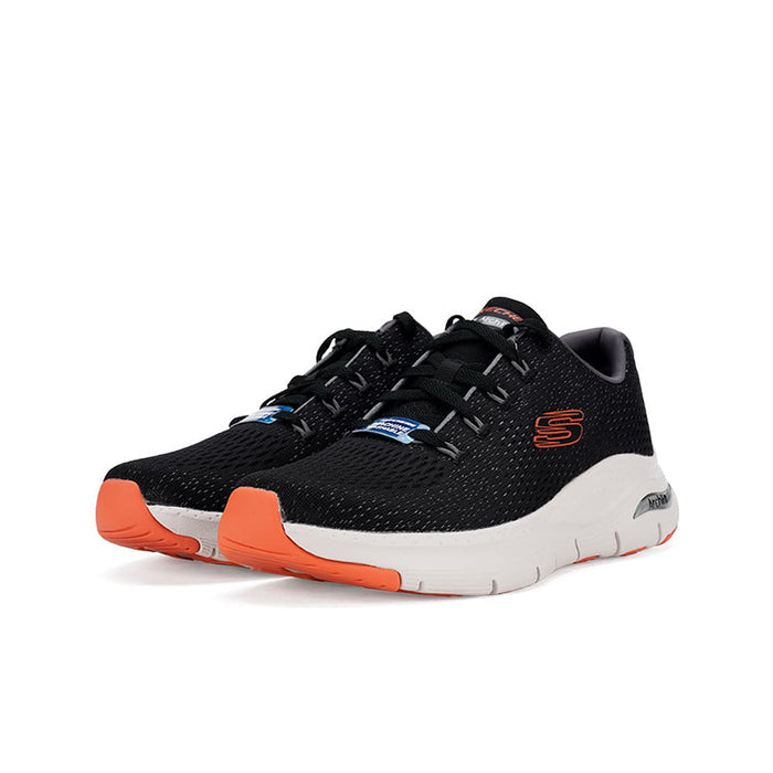 Black mesh men's sneakers with orange rubber toe and white midsole