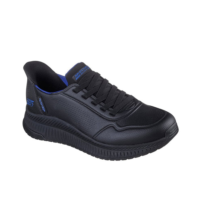 Men's black lace-up sneakers with textured upper and cushioned rubber sole
