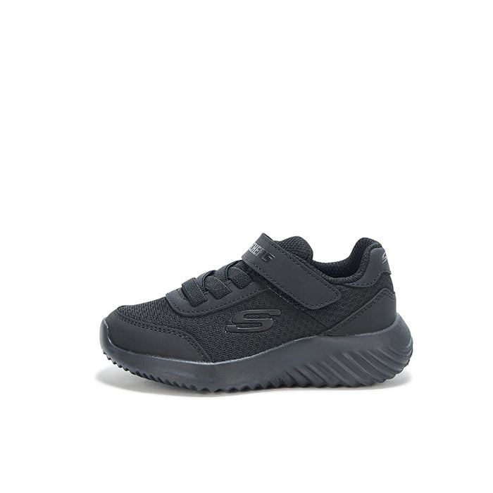 Boys black Skechers sneakers with side strap and padded collar