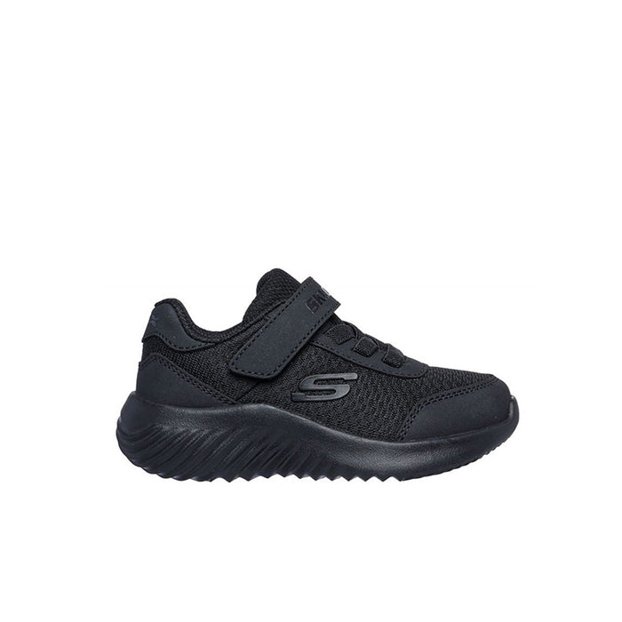 Boys black Skechers sneakers with Velcro strap and S-logo