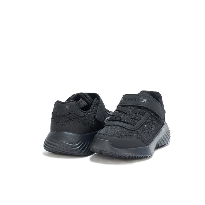 Pair of black Skechers boys sneakers with low-top design and straps