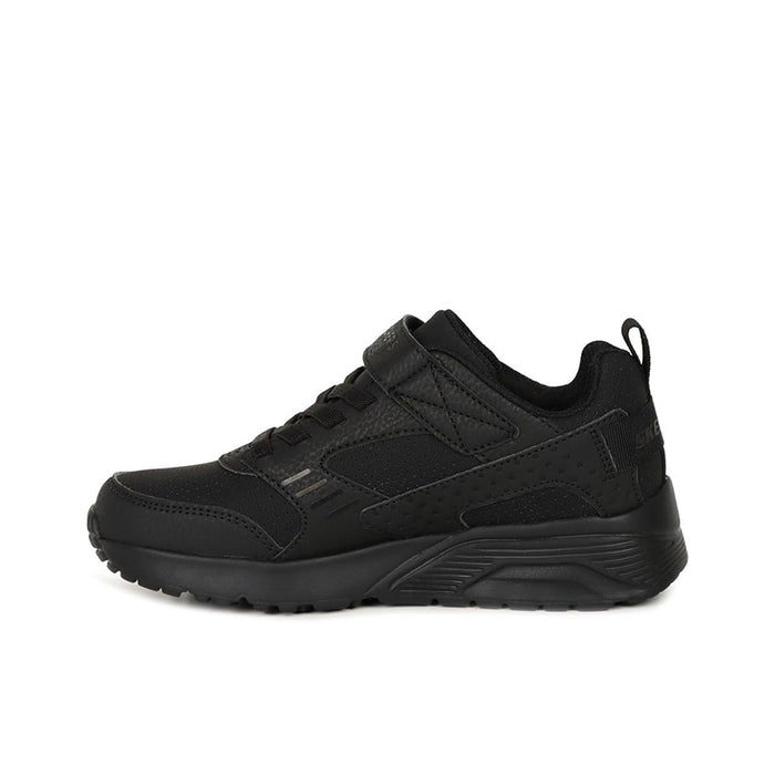 Black boys lace-up sneakers with textured upper and chunky tread sole