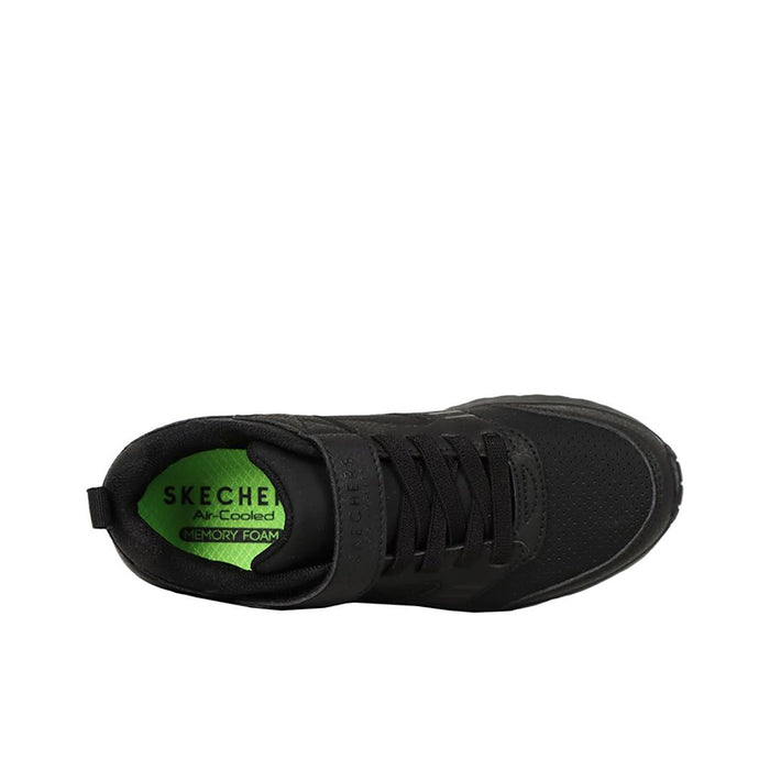 Black sneaker heel lining with SKECHERS logo patch and Memory Foam text