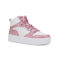 Girl's high-top fashion boots, white and pink with lace-up and cushioned collar
