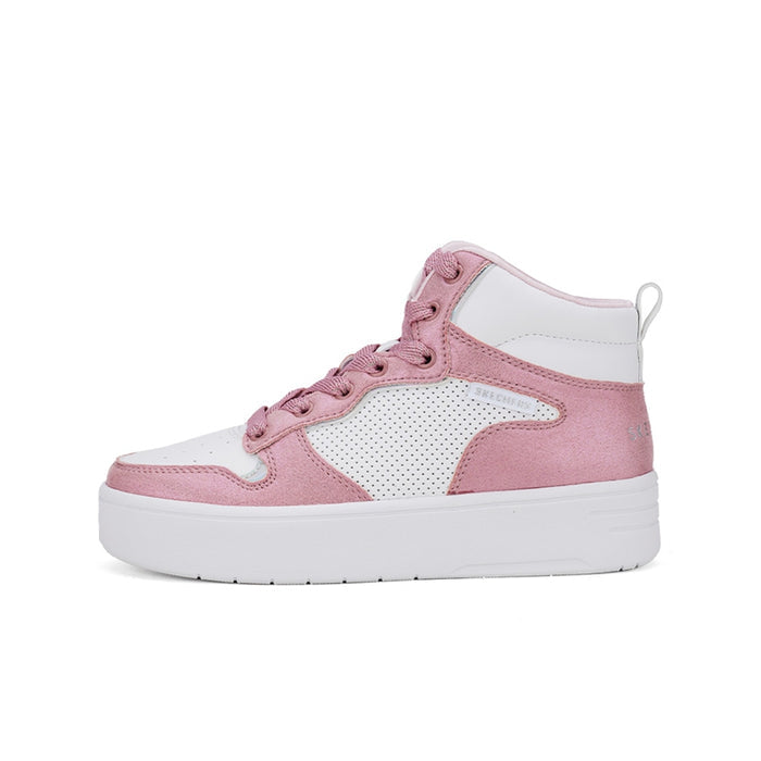 Girl's high-top boots in white and pink, side view with lace-up closure