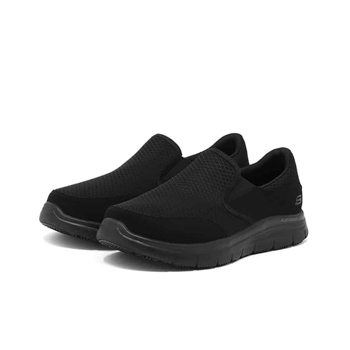 Men's black textile slip-on sneakers, pair view with cushioned midsole