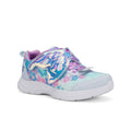 Girls' Skechers Glimmer Kicks sneakers, light blue tie-dye with purple accents