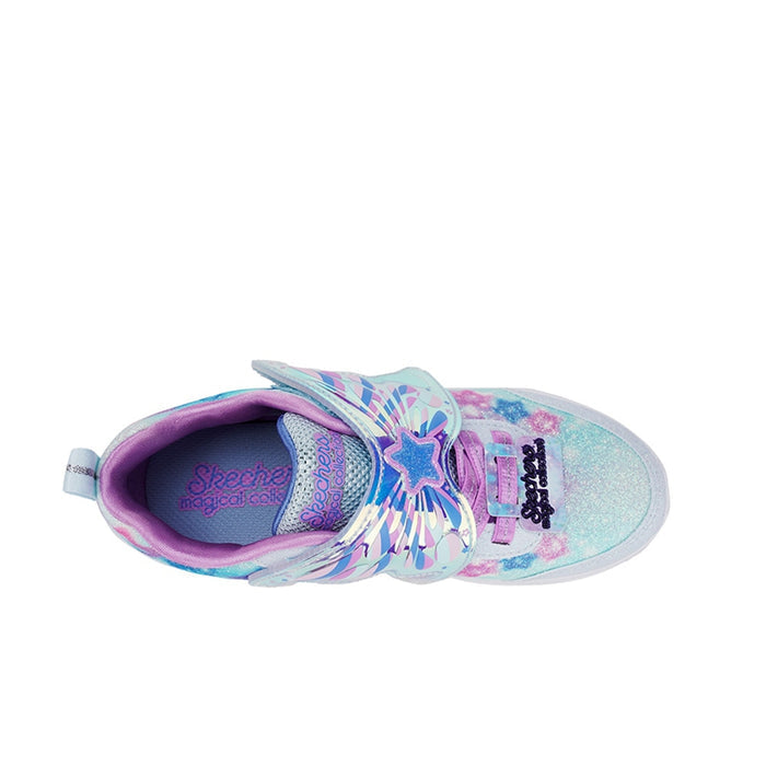 Girls' Skechers sneakers heel/inside, light blue tie-dye with purple lining and star detail