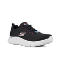 Men's Skechers Go Walk Flex sneaker, black mesh upper, lace-up, white sole with red accents