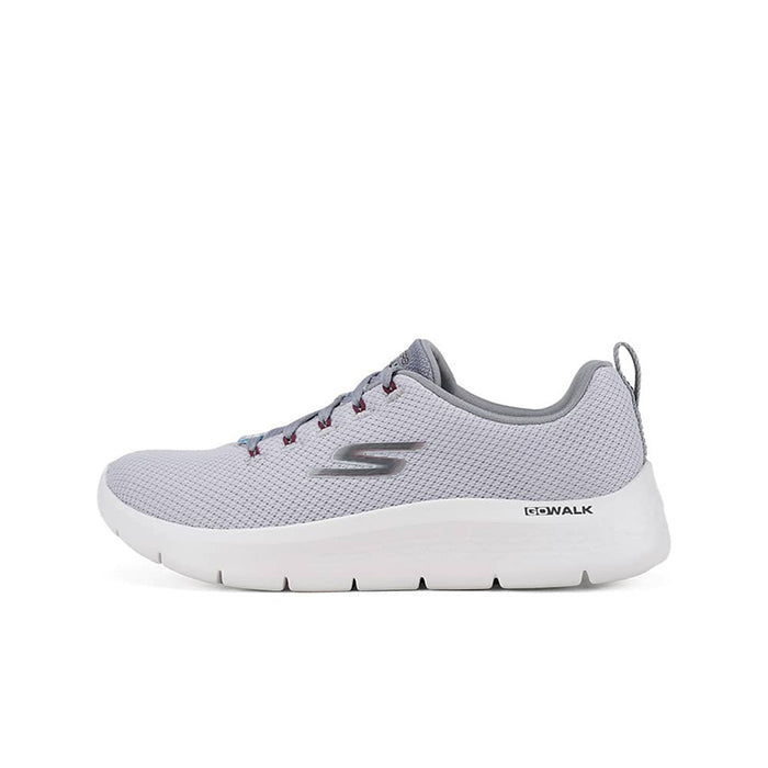 Men's Skechers Go Walk Flex sneaker, light gray mesh upper, lace-up, white sole, red lace accents