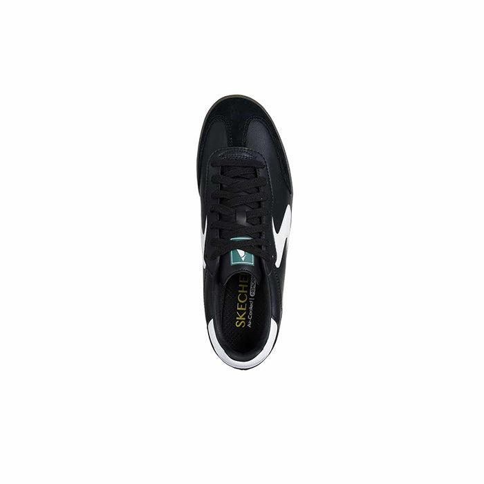 Men's black lace-up sneakers with white swoosh-style side panel