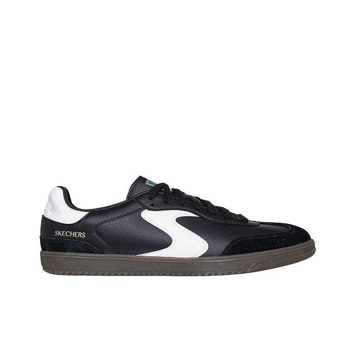 Men's black lace-up sneakers with white midfoot panel and black laces