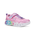 Girl's pink glitter sneakers with heart graphics, lace-up, and chunky white sole