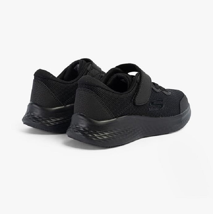Skechers kids black sneakers, back view with heel tab