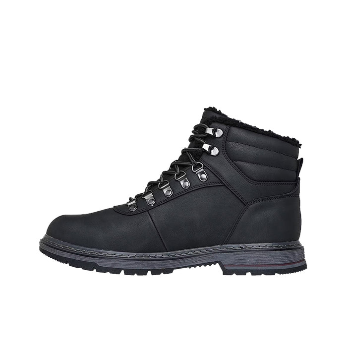 Skechers Corado Memphis lace-up hiking boots, black, side profile with rugged outsole