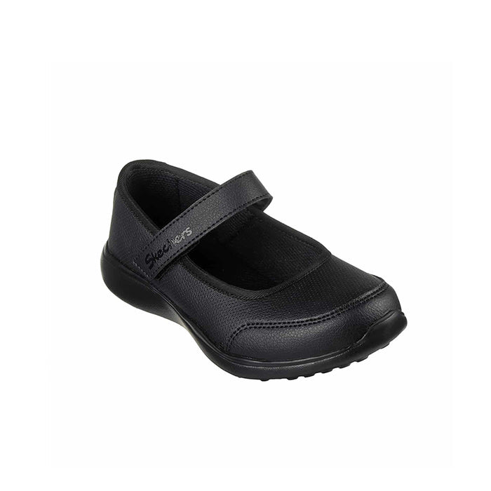 Black Mary Jane shoes with hook-and-loop strap and textured toe, Skechers
