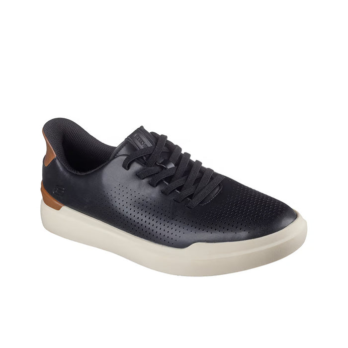 Men's Skechers slip-in sneakers, dark blue-black with brown detail and white sole