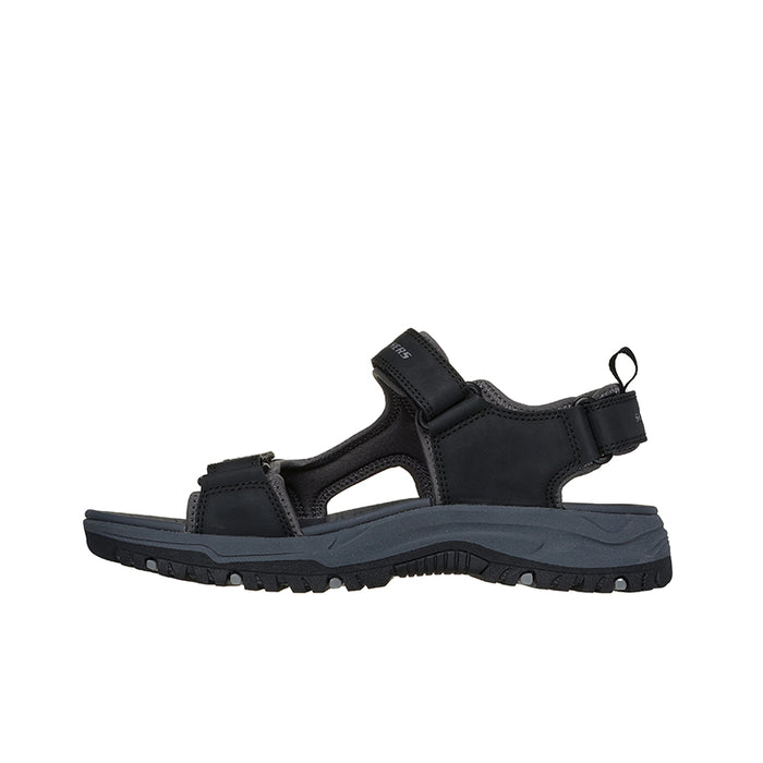 Men's black sport sandals with adjustable ankle strap and hook-and-loop closure