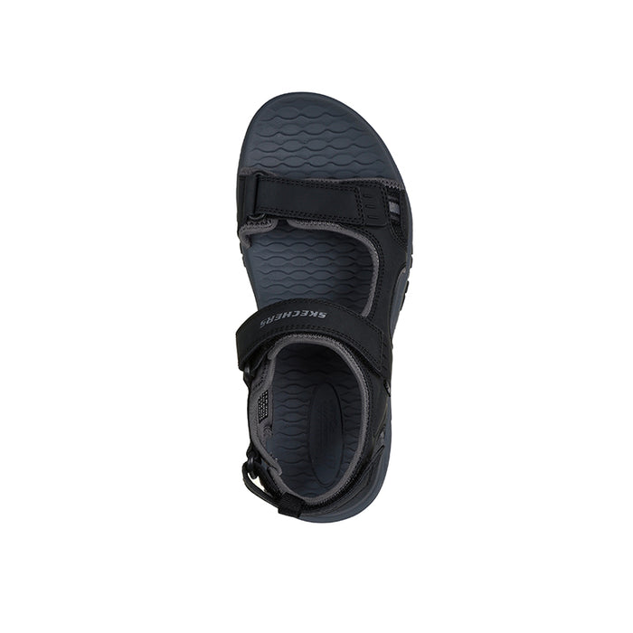 Men's black open-toe sandal with cushioned footbed and strap detail